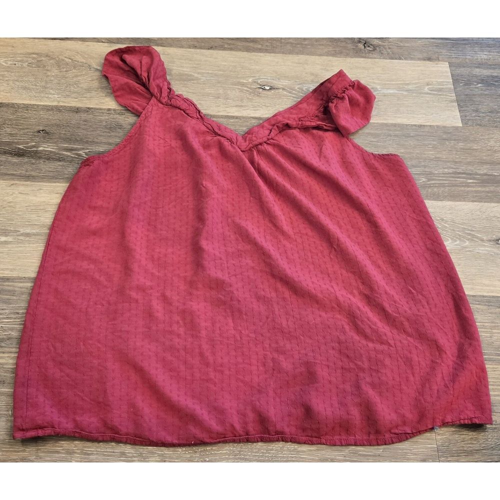 LOFT women's size large‎ maroon Double V-Neck Tank Top Sleeveless ruffles - Picture 2 of 6
